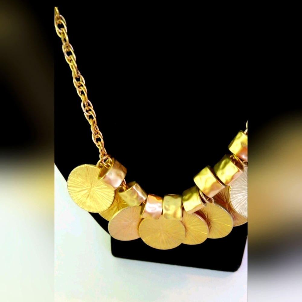 Charming Charlie Matte Gold Tone Large Discs Statement Necklace, Reversible